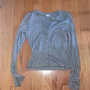Aerie Heather Gray Glitter Ribbed Knit Top